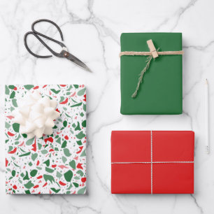 Red Green Terrazzo Pattern Holiday Christmas Wrapp Wrapping Paper Sheet