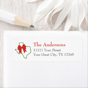Red & Green Texas Christmas Bow Label