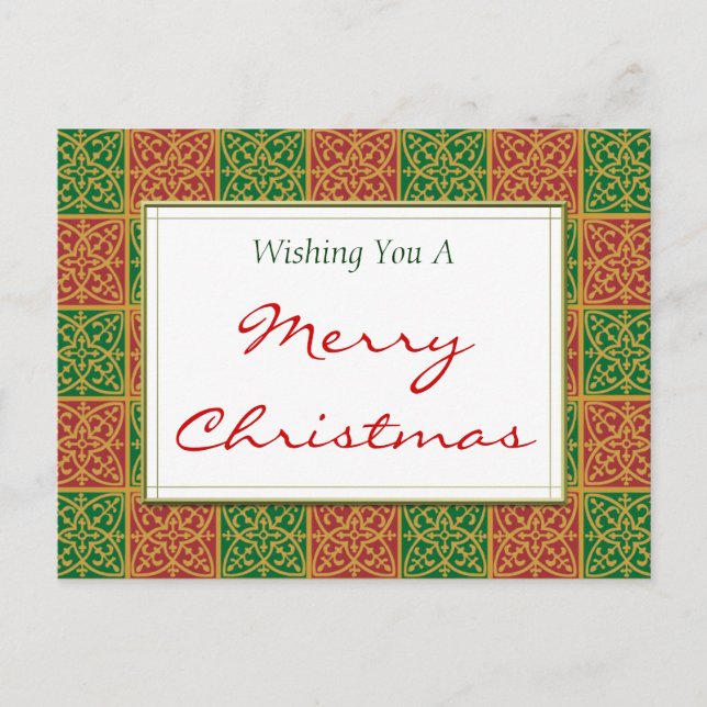 Red Green Tiles Custom Merry Christmas Postcard (Front)