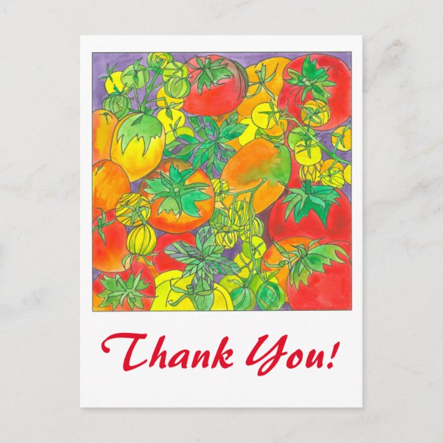 Red Green Tomatoes Watercolor Thank you Postcard (Front)