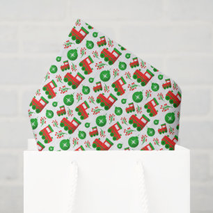 Red Green Toy Train Christmas Pattern  Tissue Paper