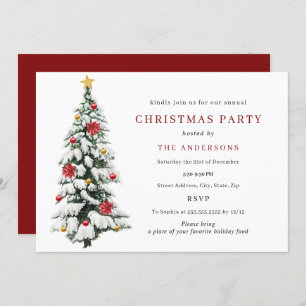 Red Green Traditional Tree Christmas Party Invitation