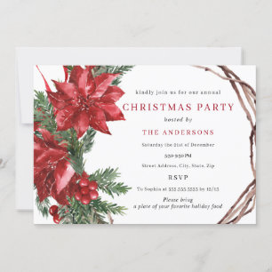 Red Green Traditional Wreath Christmas Party Invitation