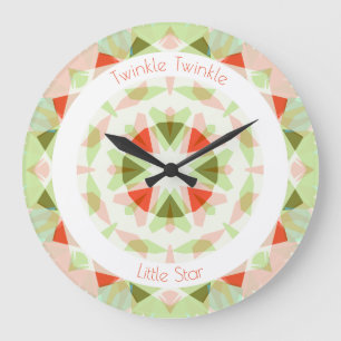 Red Green Twinkle Little Star Baby Girl Nursery Large Clock