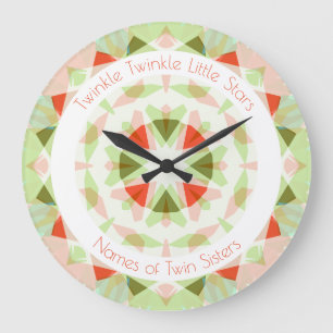 Red Green Twinkle Little Star Twin Girls Nursery Large Clock