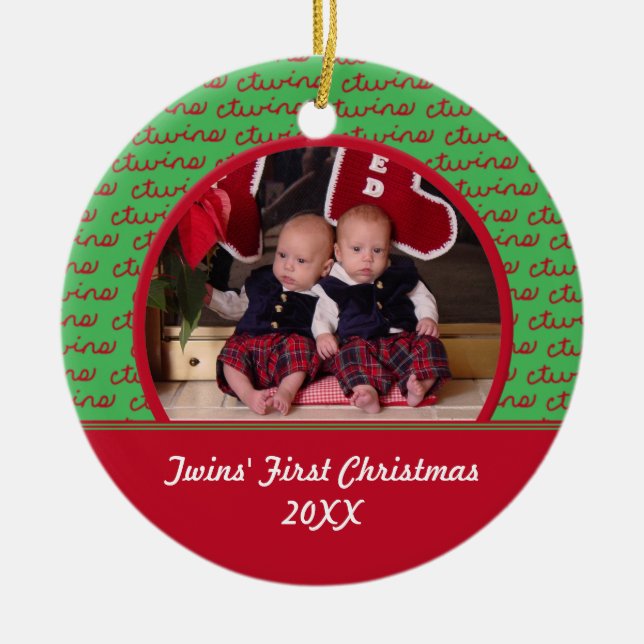 Red & Green Twins Picture Ornament (Front)