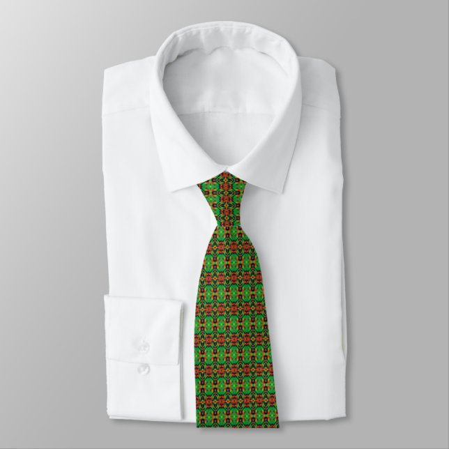 Red & Green Unique Pattern Tie (Tied)