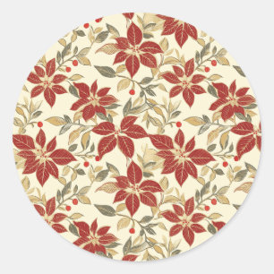 Red Green Vintage Poinsettias Christmas Classic Round Sticker