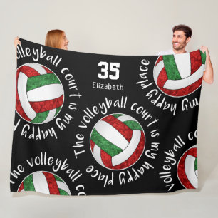 Red green volleyball court my happy place mantra fleece blanket