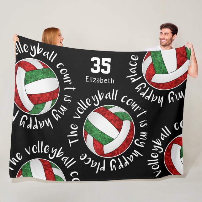Red green volleyball court my happy place mantra  fleece blanket (In Situ)