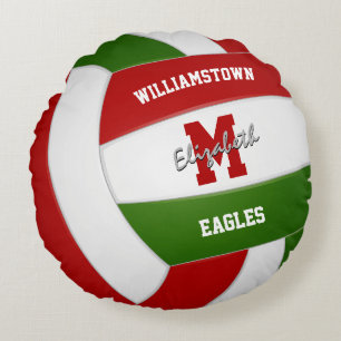 red green volleyball sports team colours round cushion