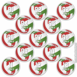 red green volleyball team stickers for 13 athletes