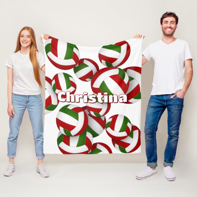 red green volleyballs girls sports room decor fleece blanket (In Situ)