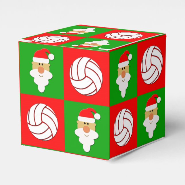 Red & Green Volleyballs & Santa Clause Christmas Favour Box (Front Side)