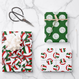 red green volleyballs team celebration birthday wrapping paper sheet