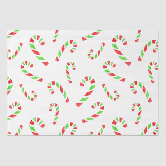 Red, Green Watercolor Candy Cane Pattern   Tissue Paper (Front)