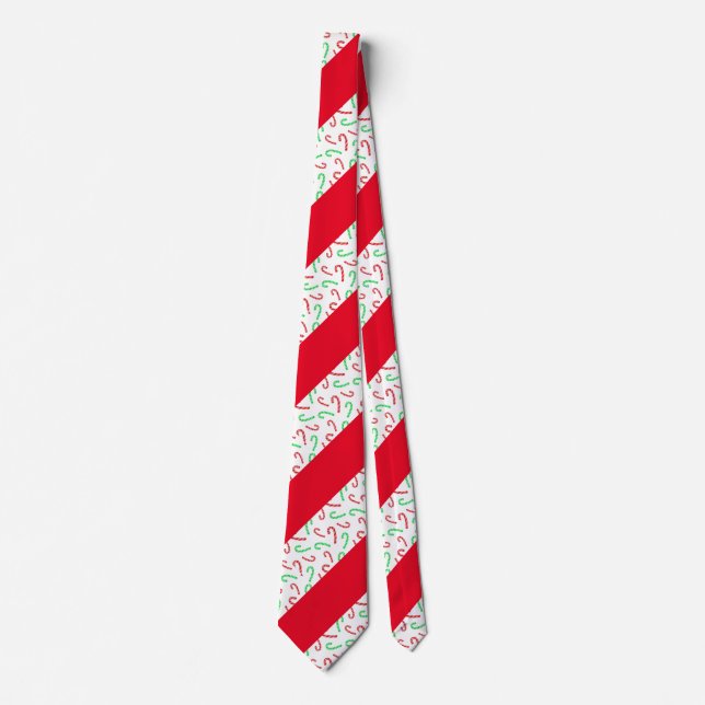 Red & Green Watercolor Candy Cane Striped Pattern Tie (Front)