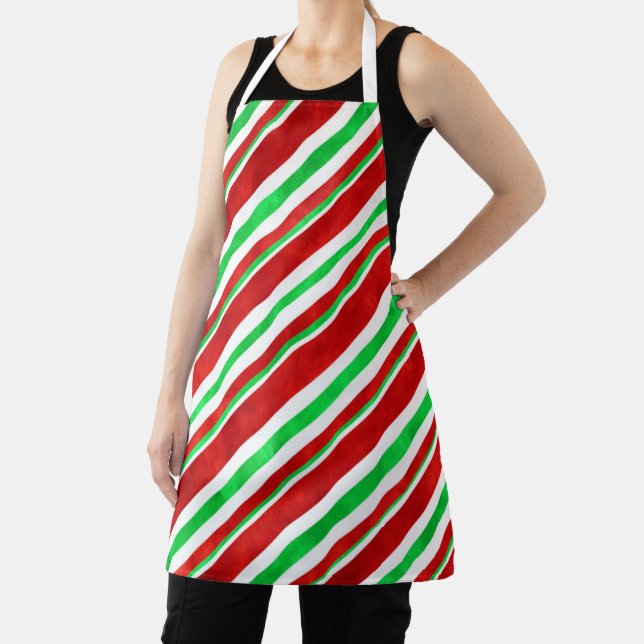 Red Green Watercolor Candy Cane Stripes 2    Apron (Insitu)