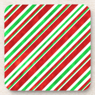 Red Green Watercolor Candy Cane Stripes 2  Coaster