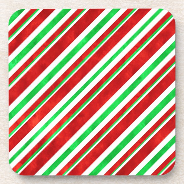 Red Green Watercolor Candy Cane Stripes 2  Coaster (Front)
