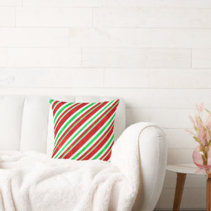 Red Green Watercolor Candy Cane Stripes 2 Cushion