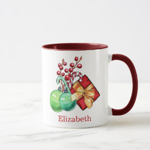 Red Green Watercolor Christmas Gift Coffee Mug