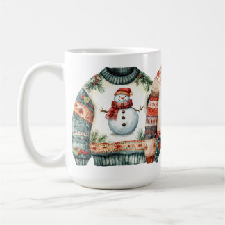 RED & GREEN WATERCOLOR CHRISTMAS SWEATERS COFFEE MUG