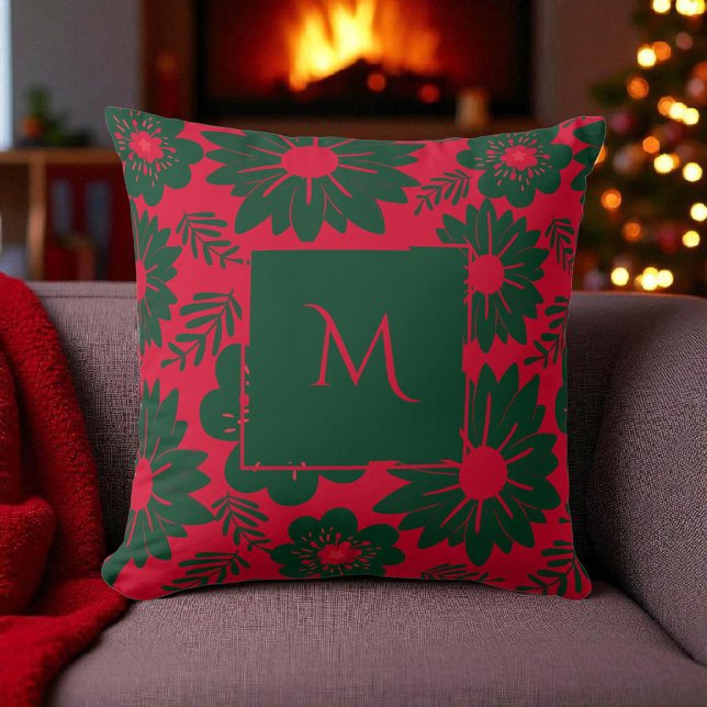 Red Green Watercolor Floral Script Cushion (Creator Uploaded)