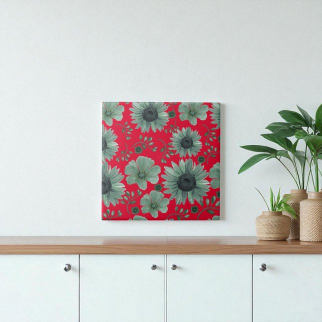 Red Green Watercolor Floral  Tile (Creator Uploaded)