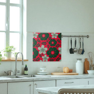 Red Green Watercolor Floral  Tile