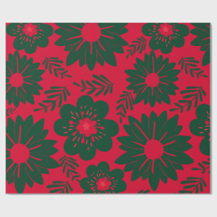 Red Green Watercolor Floral  Wrapping Paper