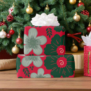 Red Green Watercolor Floral Wrapping Paper