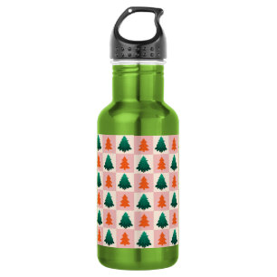 Red Green watercolor Merry Christmas tree pattern 532 Ml Water Bottle