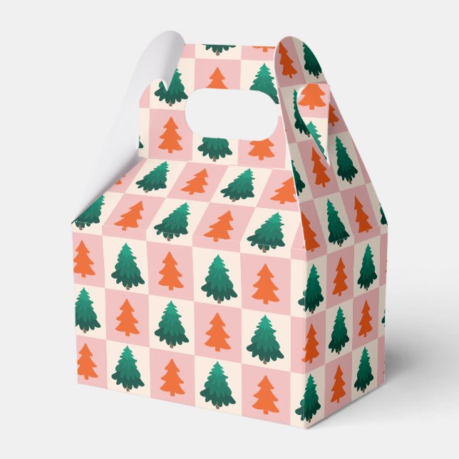 Red Green watercolor Merry Christmas tree pattern Favour Box (Front Side)