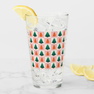Red Green watercolor Merry Christmas tree pattern Glass