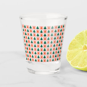 Red Green watercolor Merry Christmas tree pattern Shot Glass