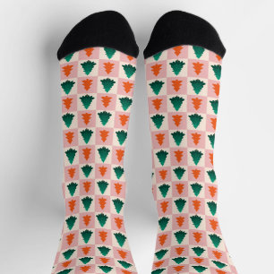 Red Green watercolor Merry Christmas tree pattern Socks