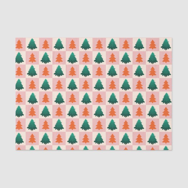 Red Green watercolor Merry Christmas tree pattern Tissue Paper (Front)