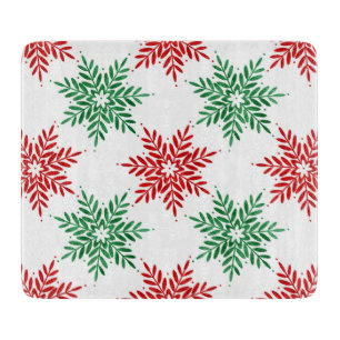 Red & Green Watercolor Snowflake Pattern 2 Cutting Board