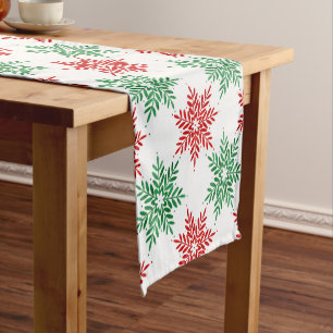 Red & Green Watercolor Snowflake Pattern 2 Short Table Runner