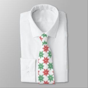 Red & Green Watercolor Snowflake Pattern 2 Tie