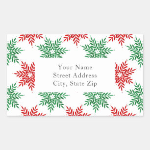 Red & Green Watercolor Snowflake Pattern Labels