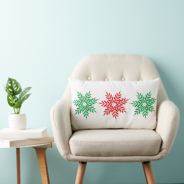 Red & Green Watercolor Snowflakes  Lumbar Cushion (Chair)