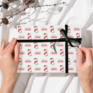 Red Green Watercolor Snowman Merry Christmas Kids Wrapping Paper