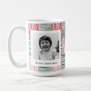 Red Green Watercolor Stripes Pattern One Photo Coffee Mug