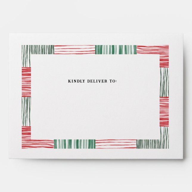 Red Green Watercolor Stripes Pattern One Photo Envelope (Front)
