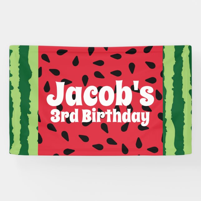 Red Green Watermelon Birthday Party Banner (Horizontal)