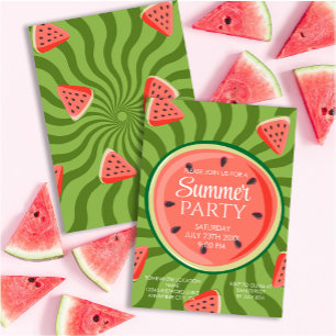 Red Green Watermelon summer party Invitation