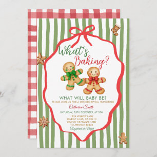 Red Green What's Baking Gingerbread Gender Reveal Invitation