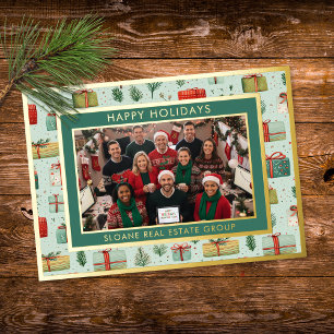 Red Green Whimsical Gifts Happy Holidays Photo Foil Holiday Card
